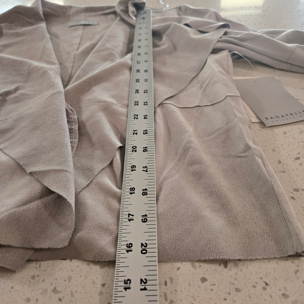 Bagatelle Collection Grey Faux Suede Draped Open Front Jacket Large 66678 - Picture 6 of 11